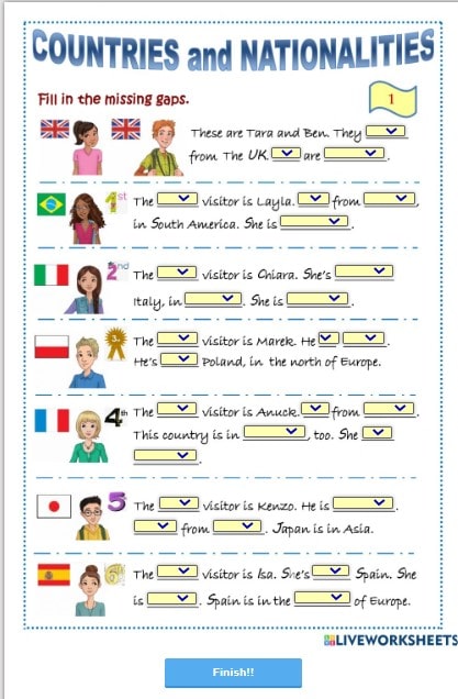 Countries and Nationalities worksheet by mariatrilla